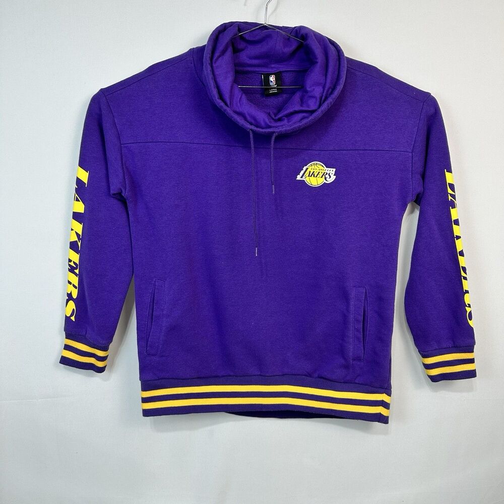 Los Angeles Lakers Sweatshirt Women Large Purple Sweater Funnel Turtle Neck NBA